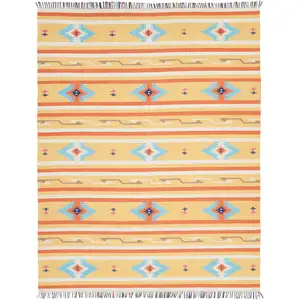 Photo of Yellow and Orange Southwestern Handmade Area Rug With Fringe