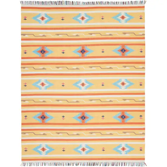 Yellow and Orange Southwestern Handmade Area Rug With Fringe Photo 1