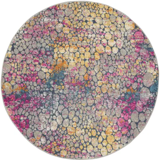 4' Yellow And Gray Coral Round Rug Photo 3