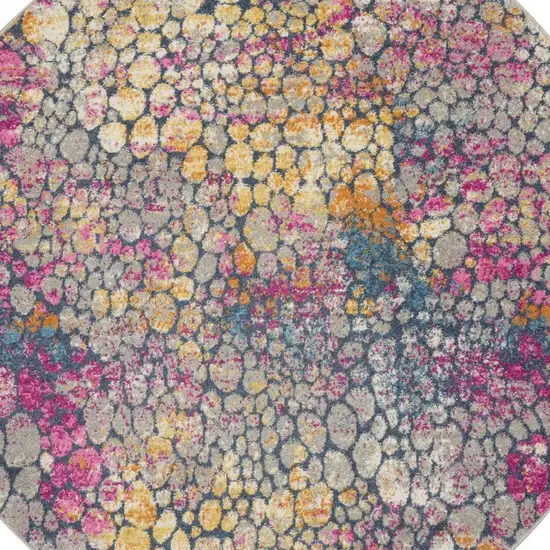 5' Yellow And Gray Coral Round Rug Photo 8