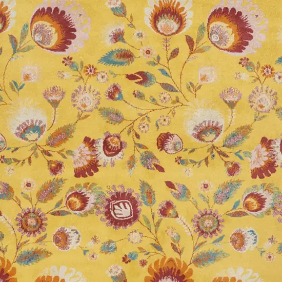 Yellow and Red Floral Power Loom Area Rug Photo 9