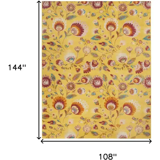 Yellow and Red Floral Power Loom Area Rug Photo 3