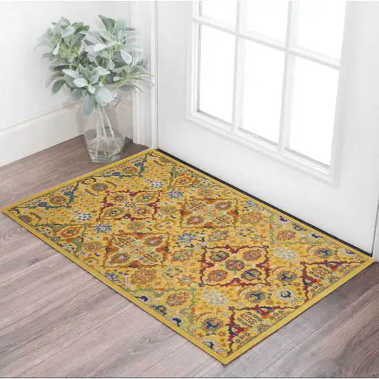 Yellow and Red Floral Power Loom Area Rug Photo 1