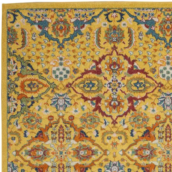 Yellow and Red Floral Power Loom Area Rug Photo 9