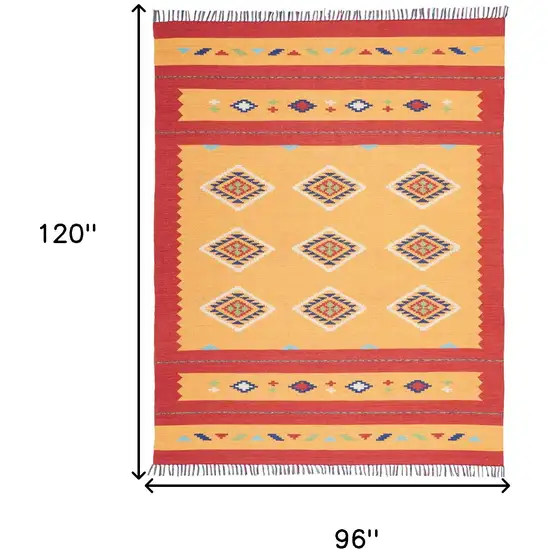 Yellow and Red Southwestern Handmade Area Rug With Fringe Photo 3