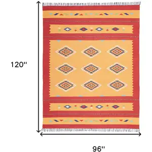 Photo of Yellow and Red Southwestern Handmade Area Rug With Fringe