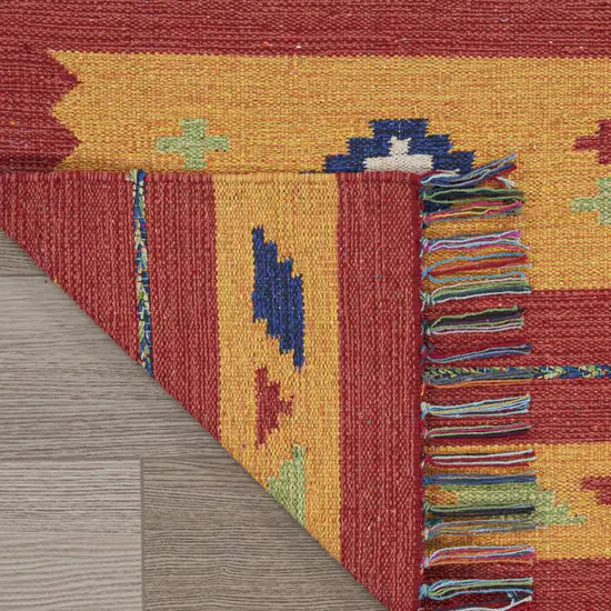 Yellow and Red Southwestern Handmade Area Rug With Fringe Photo 5