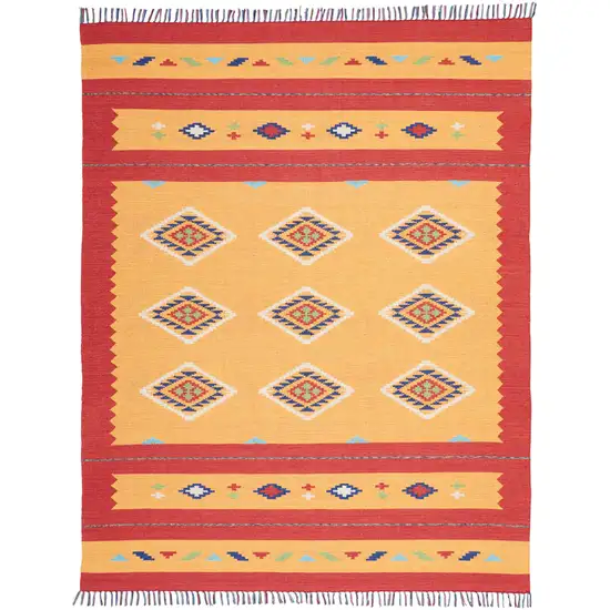 Yellow and Red Southwestern Handmade Area Rug With Fringe Photo 2