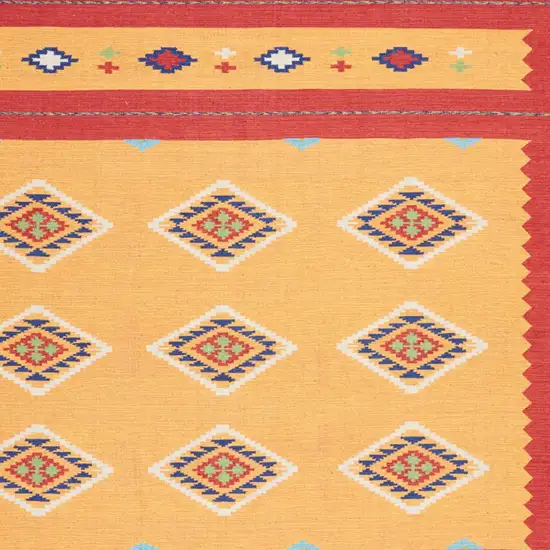 Yellow and Red Southwestern Handmade Area Rug With Fringe Photo 8