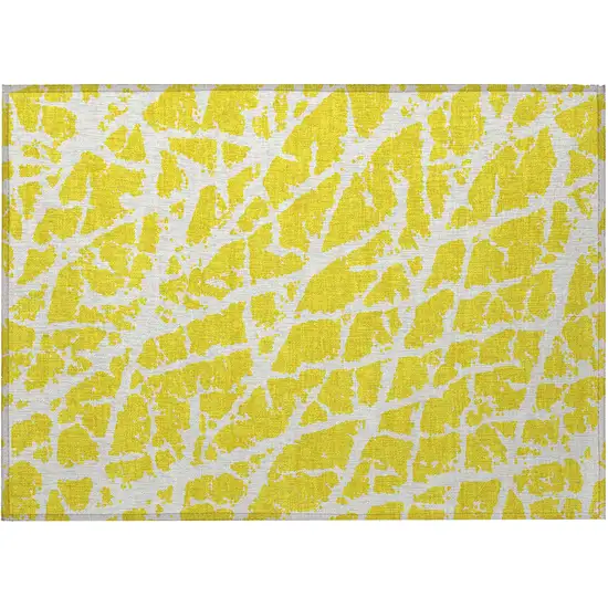 Yellow and White Abstract Washable Non Skid Indoor Outdoor Area Rug Photo 4