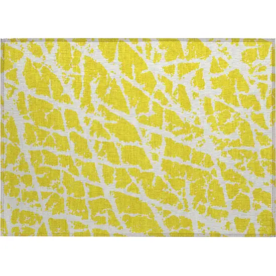 Yellow and White Abstract Washable Non Skid Indoor Outdoor Area Rug Photo 2