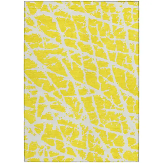 Yellow and White Abstract Washable Non Skid Indoor Outdoor Area Rug Photo 4