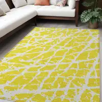 Photo of Yellow and White Abstract Washable Non Skid Indoor Outdoor Area Rug