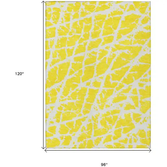 Yellow and White Abstract Washable Non Skid Indoor Outdoor Area Rug Photo 3