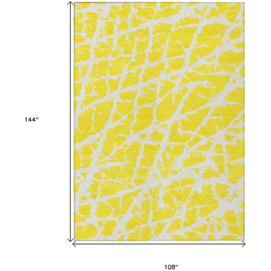 Yellow and White Abstract Washable Non Skid Indoor Outdoor Area Rug Photo 3