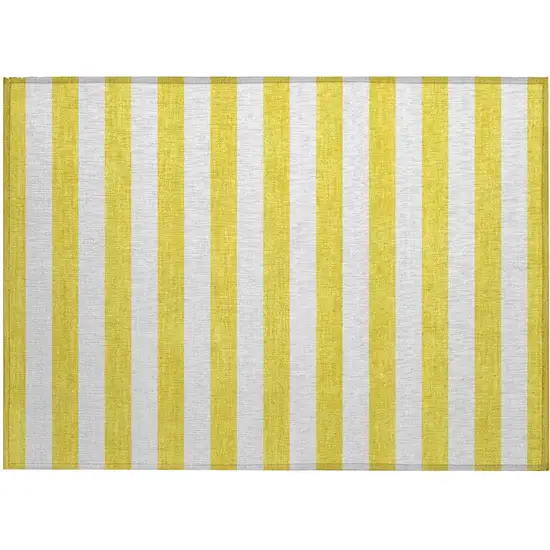 Yellow and White Striped Washable Indoor Outdoor Area Rug Photo 2