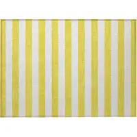 Photo of Yellow and White Striped Washable Non Skid Indoor Outdoor Area Rug