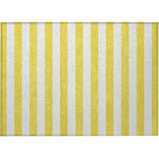 Yellow and White Striped Washable Non Skid Indoor Outdoor Area Rug Photo 2