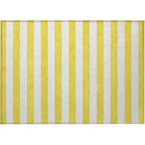 Photo of Yellow and White Striped Washable Non Skid Indoor Outdoor Area Rug