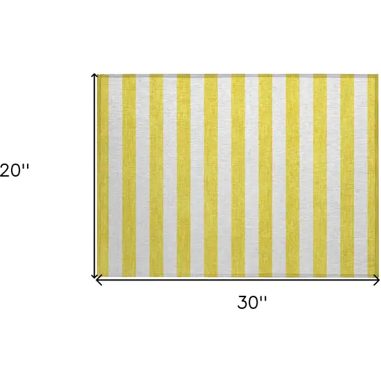 Yellow and White Striped Washable Indoor Outdoor Area Rug Photo 3