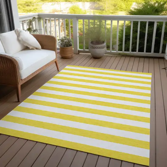 Yellow and White Striped Washable Indoor Outdoor Area Rug Photo 7