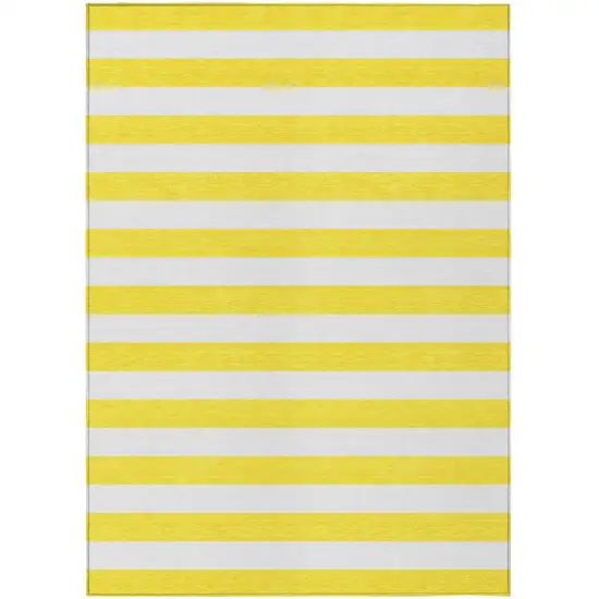 Yellow and White Striped Washable Indoor Outdoor Area Rug Photo 2