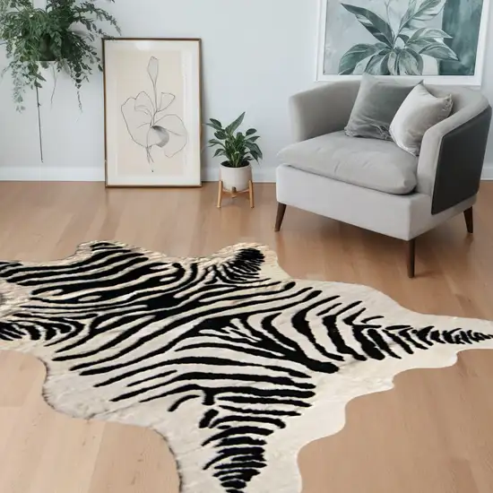 Black and White Faux Cowhide Zebra Print Area Rug Photo 1