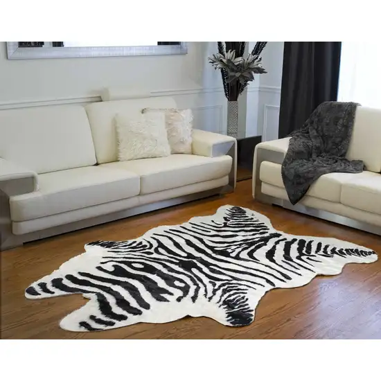 Zebra Black And White Print Area Rug Photo 4