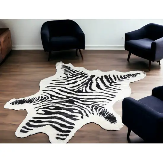 Black and White Faux Cowhide Zebra Print Area Rug Photo 2