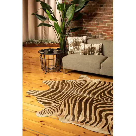 Zebra Chocolate And Natural Cowhide Handmade Area Rug Photo 5