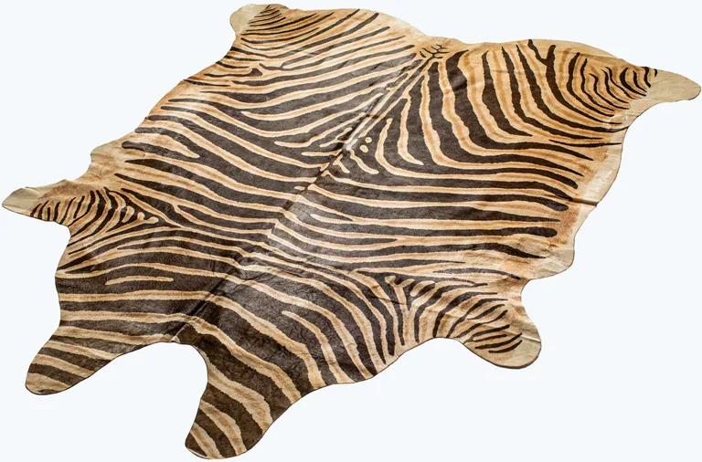 Zebra Chocolate And Natural Cowhide Handmade Area Rug Photo 2