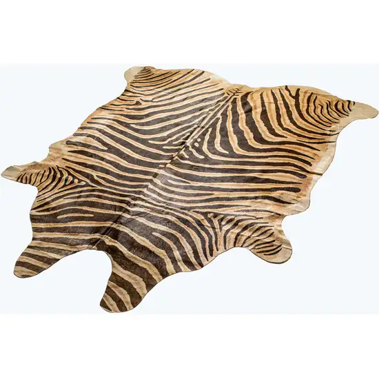 Zebra Chocolate And Natural Cowhide Handmade Area Rug Photo 2