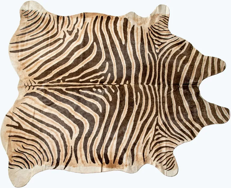 Zebra Chocolate And Natural Cowhide Handmade Area Rug Photo 1