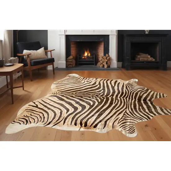 Zebra Chocolate And Natural Cowhide Handmade Area Rug Photo 1