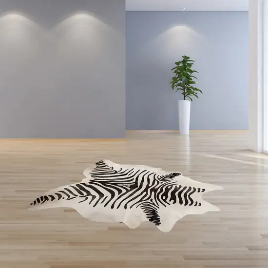 Zebra Stripe Black and White Natural Cowhide Area Rug Photo 3